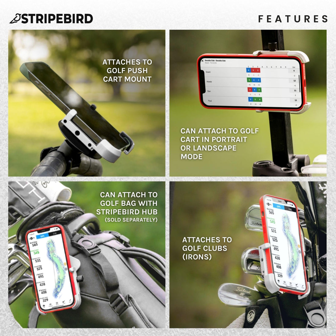 Stripebird - Original Magnetic Golf Cart Phone Holder - Dude Golf